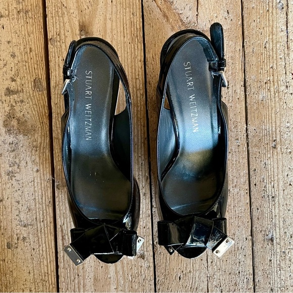 Stuart Weitzman Bodajean Black Patent Cork Wedge Sandals Size 7.5 - Picture 11 of 12